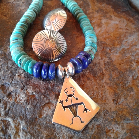 Sterling Silver turquoise lapis necklace SET - Picture 2 of 16